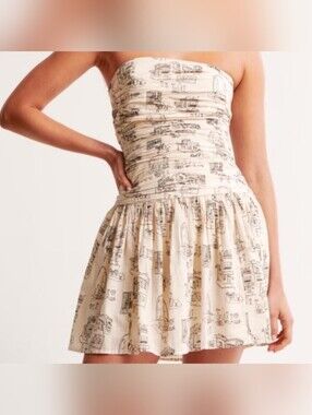 The A&F Emerson Drop-Waist Mini Dress Cream - SMALL